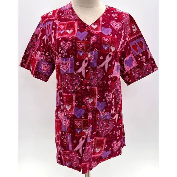 Peaches Uniform Breast Cancer Awareness Short Sleeve Scrub Top- S - Picture 1 of 12